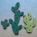 Pack of 3 Wooden Cacti shape decorations, painted as shown(wooden stands available, see item SA35)