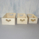 Set of 3 rectangular storage trays/boxes with heart shaped cut out detail