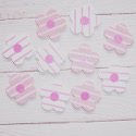 Pack of 10 Pink & White Striped Wooden Flower Shapes, as shown, with self adhesive pad 
