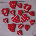 Pack of 15 Red hearts with Spots Stripes & Hearts in White, 9 large & 9 small