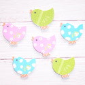 Pack of 6 Wooden Chick embellishments, colours as shown