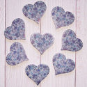 Pack of 8 blue floral heart shape embellishments with self adhesive pad