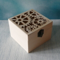 Square box with laser cut cogs design, bronze colour clasp & hinges, small
