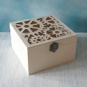 Square Box with Laser cut Cogs design and bronze colour clasp & hinges, large