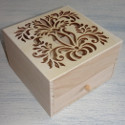 Wooden box with 4 compartments & drawer, hinge and magnetic catch, floral fretwork Secret Garden design to lid