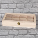 8 Compartment Wooden Box with hinge & clasp and Glass lid