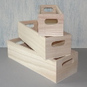 Set of 3 small wooden trug with slot handles