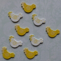 Pack of 9 wooden Chicken shapes yellow & white with glitter