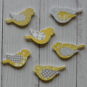 Pack of 6 Wooden Bird Embellishments Yellow /Grey as shown