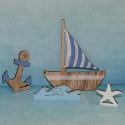 Pack of 4 Wooden Nautical shapes, boat, Achor, Wave, starfish