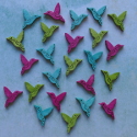 Pack of 24 mini Humming Bird card topper shapes, tropical pink, blue & green
