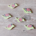 Pack of 6 wooden Ladybird on leaf embellishments (2 each of 3 designs) as shown