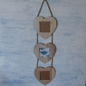 Rustic Set of 3 Heart Shaped Photo Frames with Rope Hanger & Plastic Window