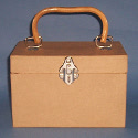 Papier Mache Rectangular Case, with clasp & wooden handle small