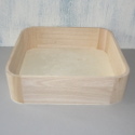 Square Tray with Rounded Corners, as shown. Wood with ply base