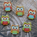 Pack of 6 Wooden Owl embellishments, bright colours, as shown