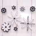 Pack of Black   Pack of 8 wooden  Black & white  Flower shapes with diamante trim, & self adhesive pad