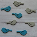 Pack of 8 wooden bird embellishments 4 blue & 4 grey, as shown