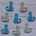 Pack of 8 wooden cat embellishments 4 blue & 4 grey, as shown