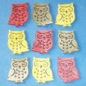 Pack of 9 Wooden Owl Shapes, colours as shown