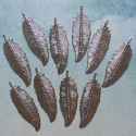 Pack of 10 silver colour metal leaf / feather decorations with hole to hang