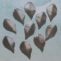 Pack of 10 silver colour metal leaf shape decorations with hole to hang