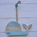 Painted Whale Hanging Decoration, with string & bead hanger