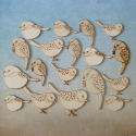 Pack of 18pc Wooden Bird shapes in various shapes and sizes
