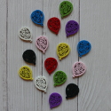 Pack of 16 fretwork Wooden Balloon embellishments, colours as shown