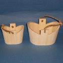 Set of 2 Wooden Buckets with String & Wood Handles