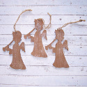 Set of 3 wooden Angel Christmas decorations with white painted snow effect , and string to hang