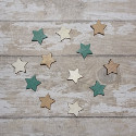 Pack of 12pc wooden Star shaped card topper embellishments, 4 each of green, white & natural, as shown