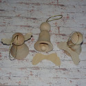 Set of 3 Wooden Angel Bells with wings to attach and gold thread for hanging