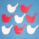 Pack of 8 Wooden Bird Shapes, painted red & white, as shown, with self adhesive pad