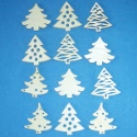 Pack of 12 Wooden Christmas Tree shapes, unpainted, 4 different designs as shown