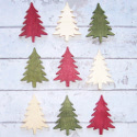 Pack of 9 Wooden Christmas Tree Shapes, red, green, & natural, as shown