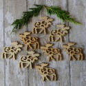 Pack of 8 Natural wooden Fretwork Reindeer shapes