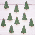 10 wooden Christmas Tree card topper decorations, painted green, as shown