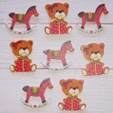 8 Teddy Bear & Rocking Horse Christmas card topper decorations 4 of each, as shown