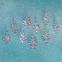 Pack of 9 small wooden silver glitter Christmas tree card topper decorations