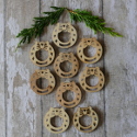 Pack of 9 natural wooden Christmas wreath shape embellishments