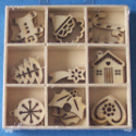 Box of 27 Christmas shapes (3 each of 9 designs ) Holly,Candy cane,Tree, bauble, Star, gingerbread man,heart, house, Father Chri