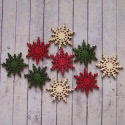 Pack of 9 Wooden Christmas Snowflake, red, green & natural, 3 of each, as shown