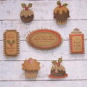 Pack of 7 Card Vintage Style Christmas Pudding & Sentiments Embellishments, decoration