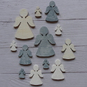 Pack of 12 wooden Angel Scandi style card topper decorations 3 sizes grey white cream