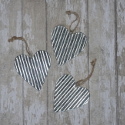 Set of 3 small corrugated metal hearts with string to hang