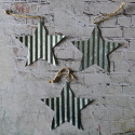 Set of 3 Corrugated Metal Star shape decorations with string to hang